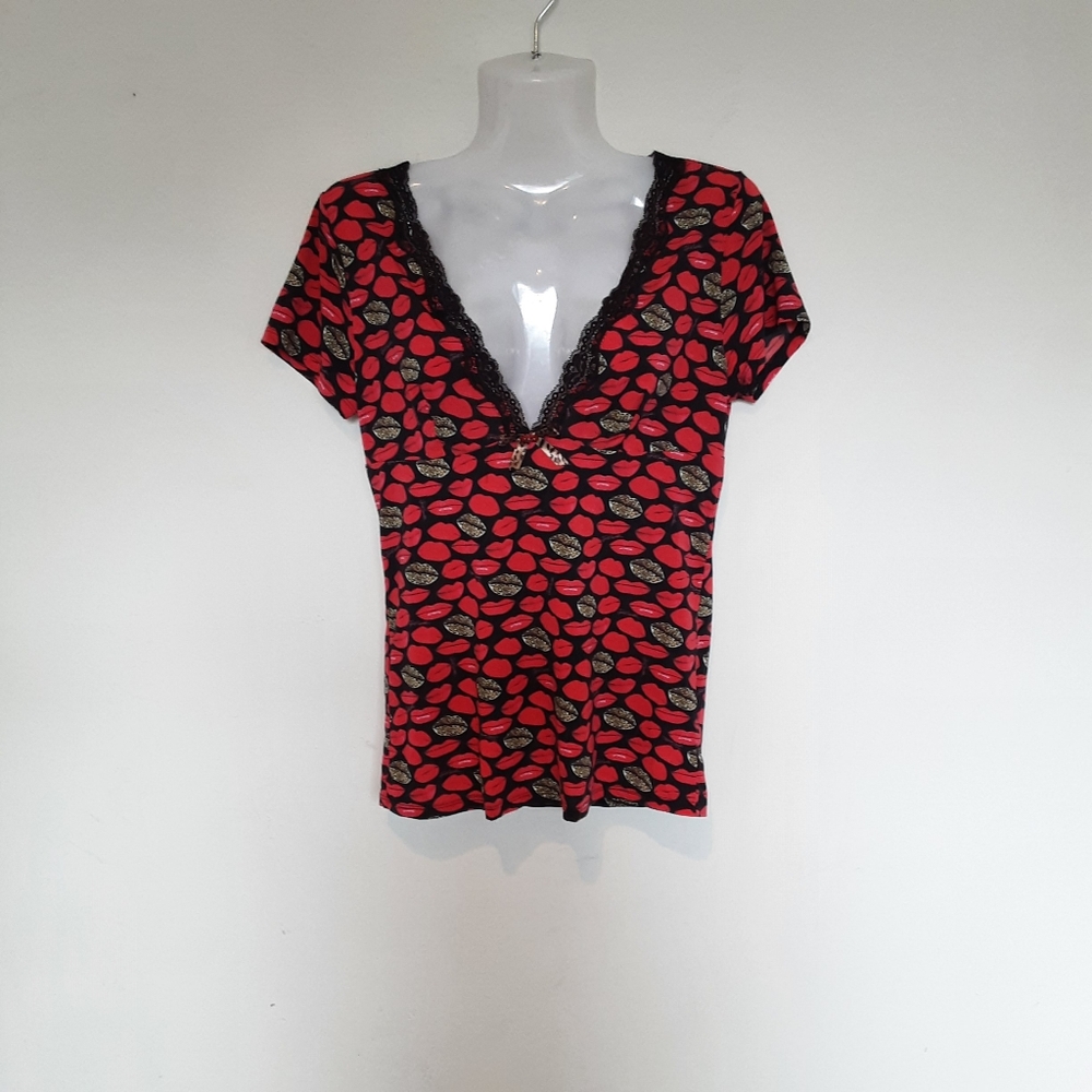 Just Cavalli Sexy Red & Leopard Lips Top